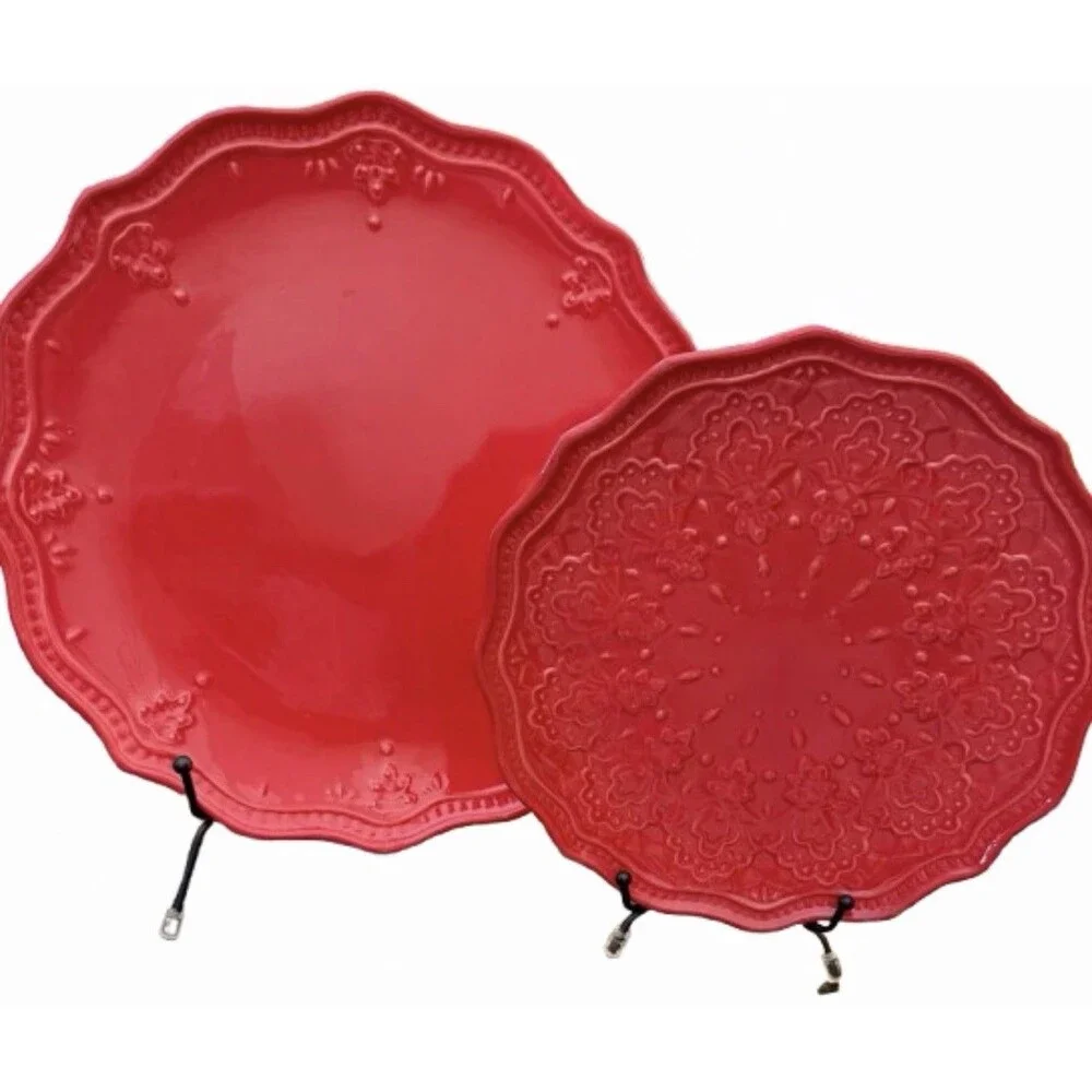 Pioneer Woman Farmhouse Lace Claret Red Dinner Salad Plate Set of 2 Discontinued